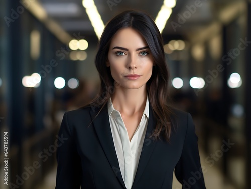 Professional businesswoman in a suit standing in an office