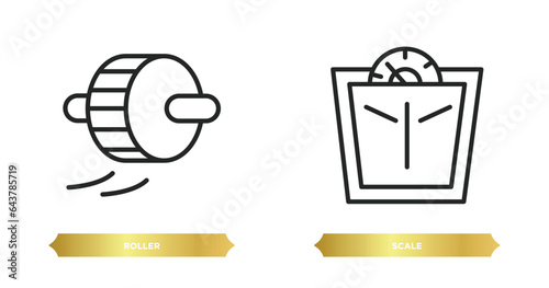 two editable outline icons from gymandfitness concept. thin line icons such as roller, scale vector. photo