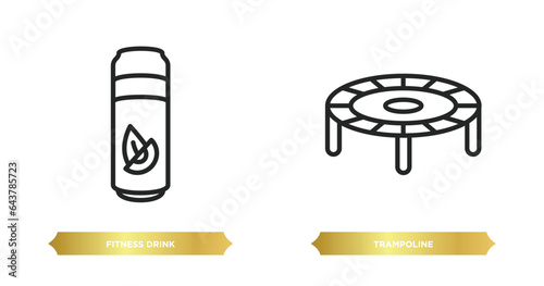 two editable outline icons from gym and fitness concept. thin line icons such as fitness drink, trampoline vector.