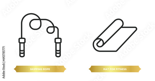 two editable outline icons from gym and fitness concept. thin line icons such as skipping rope, mat for fitness vector.