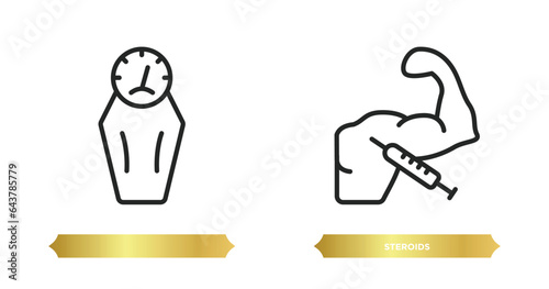 two editable outline icons from gym and fitness concept. thin line icons such as , steroids vector.