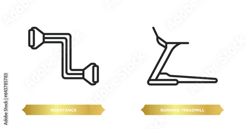 two editable outline icons from gym and fitness concept. thin line icons such as resistance, running treadmill vector.