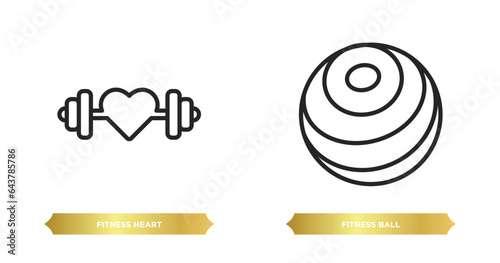two editable outline icons from gym and fitness concept. thin line icons such as fitness heart, fitness ball vector.