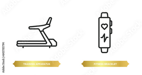 two editable outline icons from gym and fitness concept. thin line icons such as training apparatus, fitness bracelet vector.