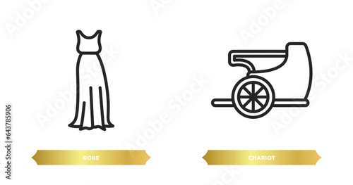 two editable outline icons from greece concept. thin line icons such as robe, chariot vector.