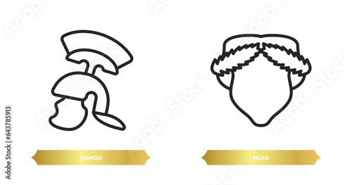 two editable outline icons from greece concept. thin line icons such as armor, muse vector.