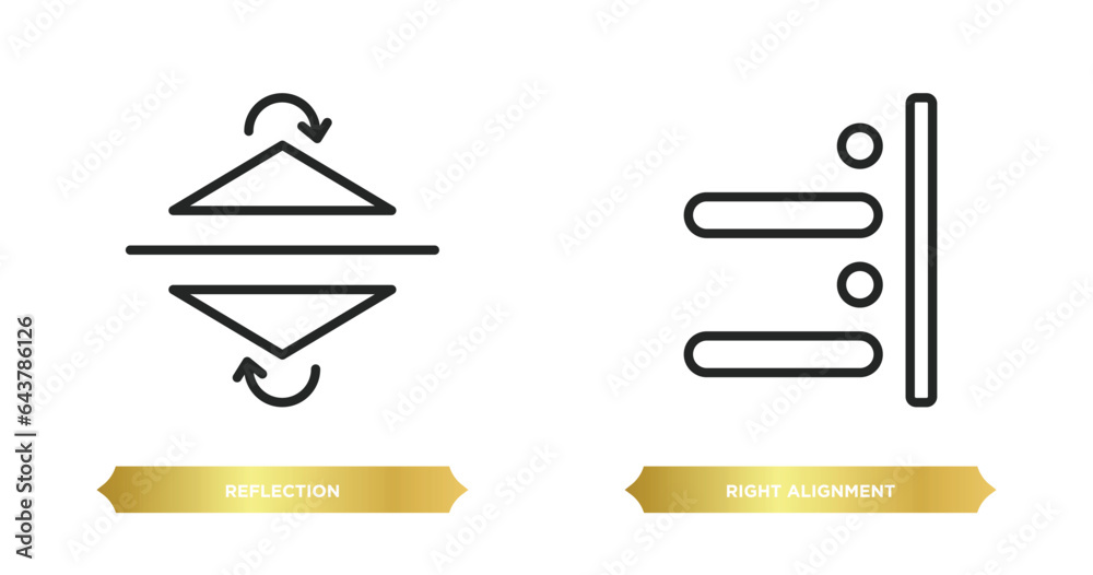 two editable outline icons from geometric figure concept. thin line icons such as reflection, right alignment vector. two editable outline icons from geometric figure concept. thin line icons such as reflection, right alignment vector.