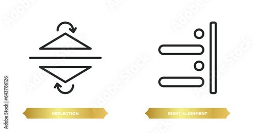 two editable outline icons from geometric figure concept. thin line icons such as reflection, right alignment vector.