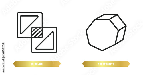two editable outline icons from geometric figure concept. thin line icons such as exclude, perspective vector.