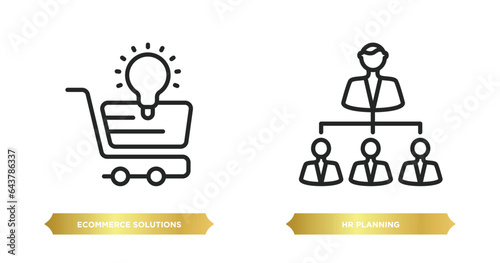 two editable outline icons from general concept. thin line icons such as ecommerce solutions, hr planning vector.