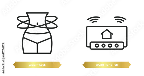 two editable outline icons from general concept. thin line icons such as weight loss, smart home hub vector.