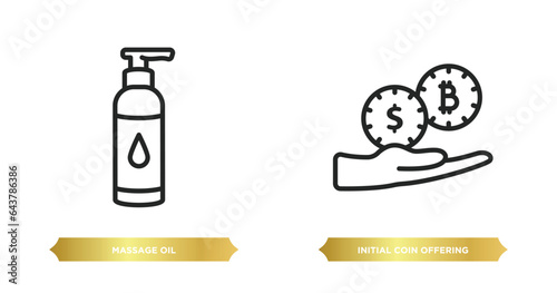 two editable outline icons from general concept. thin line icons such as massage oil, initial coin offering vector.