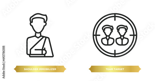 two editable outline icons from general concept. thin line icons such as shoulder immobilizer, team target vector.
