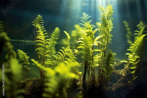 close-up of aquatic ferns absorbing sunlight