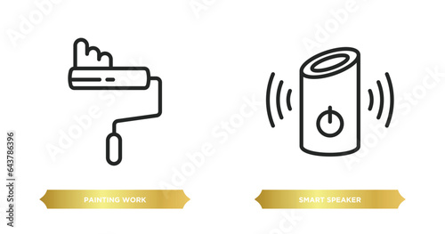 two editable outline icons from general concept. thin line icons such as painting work, smart speaker vector.