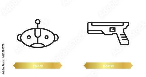 two editable outline icons from future technology concept. thin line icons such as avatar, blaster vector.