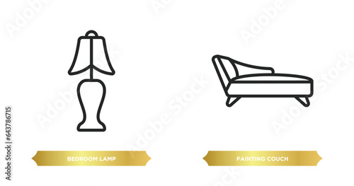 two editable outline icons from furniture & household concept. thin line icons such as bedroom lamp, fainting couch vector.