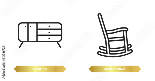 two editable outline icons from furniture & household concept. thin line icons such as credenza, rocking chair vector.