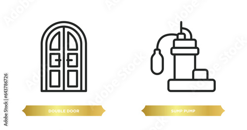 two editable outline icons from furniture & household concept. thin line icons such as double door, sump pump vector.