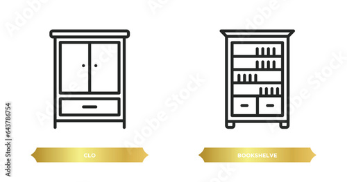 two editable outline icons from furniture concept. thin line icons such as clo, bookshelve vector.