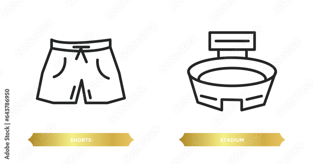 two editable outline icons from football concept. thin line icons such as shorts, stadium vector. two editable outline icons from football concept. thin line icons such as shorts, stadium vector.
