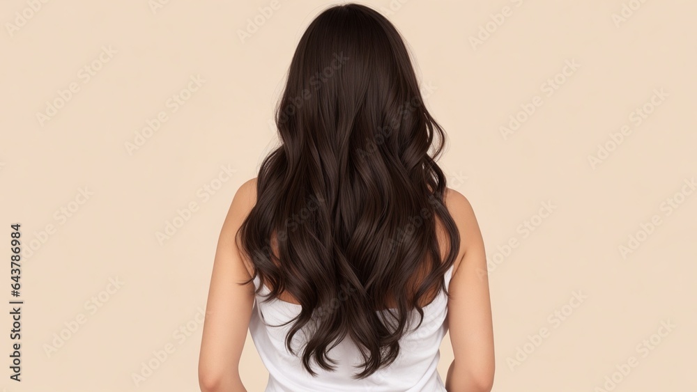 Model woman from behind with beautiful long wavy hair, dyed hair, Generative AI Model woman from behind with beautiful long wavy hair, dyed hair, Generative AI