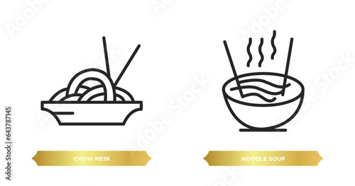 two editable outline icons from food concept. thin line icons such as chow mein, noodle soup vector.