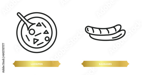 two editable outline icons from food concept. thin line icons such as luosifen, sausages vector.