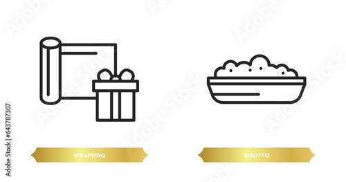 two editable outline icons from food concept. thin line icons such as wrapping, risotto vector.