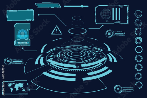 Sci Fi HUD modern futuristic user interface square Frames blocks Set. High tech screen digital hologram window. Technology background with HUD dashboard interface. Vector illustration