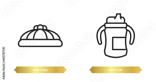 two editable outline icons from food concept. thin line icons such as king cake, sippy cup vector.