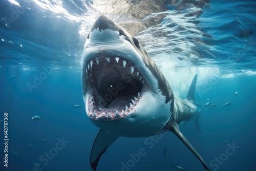 close-up of great white sharks open mouth in mid-breach