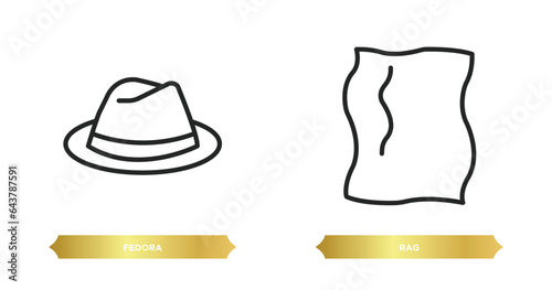 two editable outline icons from fashion concept. thin line icons such as fedora, rag vector.