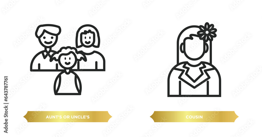 two editable outline icons from family relations concept. thin line icons such as aunt's or uncle's child, cousin vector.