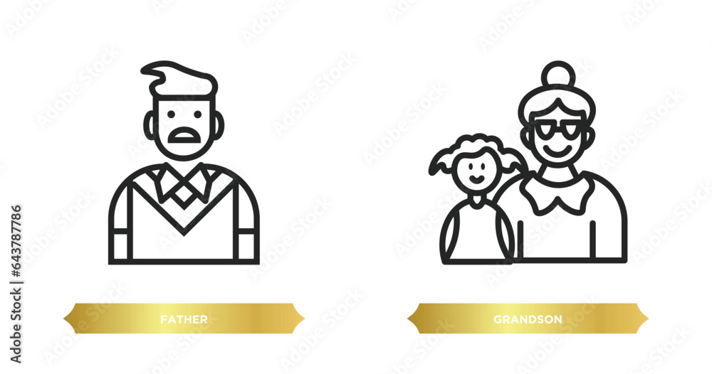 two editable outline icons from family relations concept. thin line icons such as father, grandson vector. two editable outline icons from family relations concept. thin line icons such as father, grandson vector.