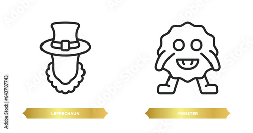 two editable outline icons from fairy tale concept. thin line icons such as leprechaun, monster vector.