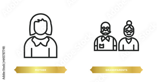 two editable outline icons from family relations concept. thin line icons such as mother, grandparents vector.