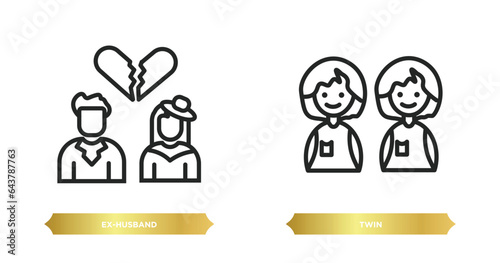 two editable outline icons from family relations collection. concept. thin line icons such as ex-husband, twin vector.