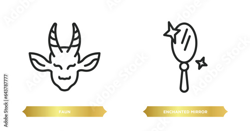 two editable outline icons from fairy tale concept. thin line icons such as faun, enchanted mirror vector.