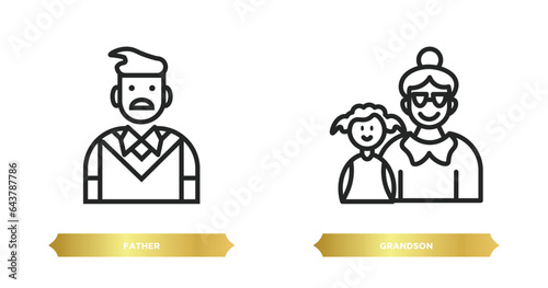 two editable outline icons from family relations concept. thin line icons such as father, grandson vector.