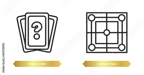 two editable outline icons from arcade concept. thin line icons such as voice acting, curtain stage vector.