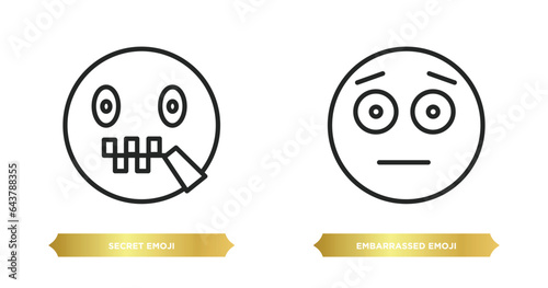 two editable outline icons from emoji concept. thin line icons such as secret emoji, embarrassed emoji vector.