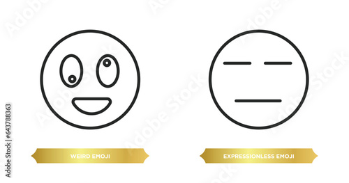 two editable outline icons from emoji concept. thin line icons such as weird emoji, expressionless emoji vector.