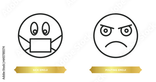 two editable outline icons from emoji concept. thin line icons such as sick emoji, pouting emoji vector.