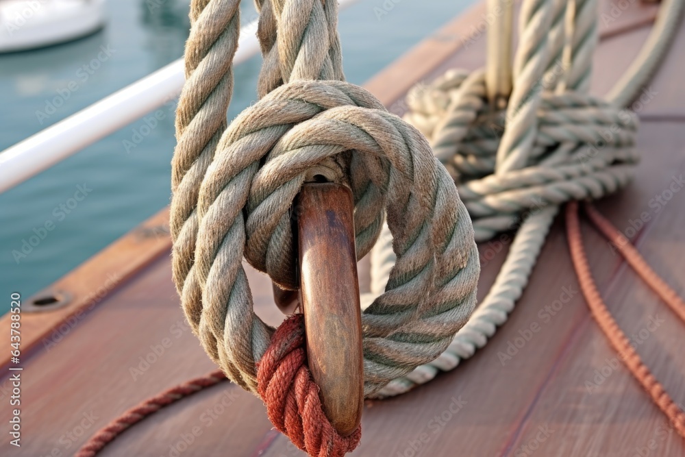 bowline knot near sail rigging and pulleys