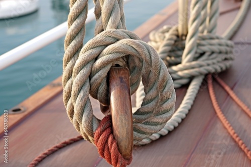 bowline knot near sail rigging and pulleys