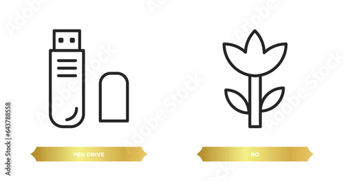 two editable outline icons from electronic stuff fill concept. thin line icons such as pen drive, ro vector.