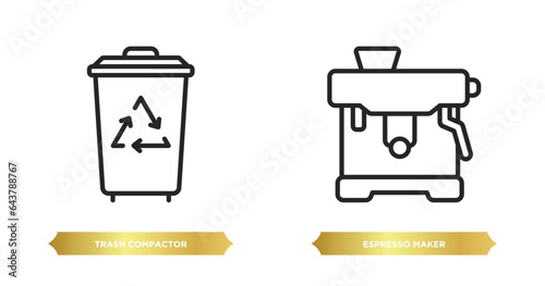 two editable outline icons from electronic devices concept. thin line icons such as trash compactor, espresso maker vector.