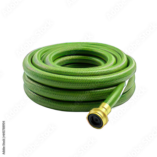 Green garden hose isolated on white created with Generative AI photo