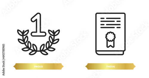 two editable outline icons from education concept. thin line icons such as proud, thesis vector.